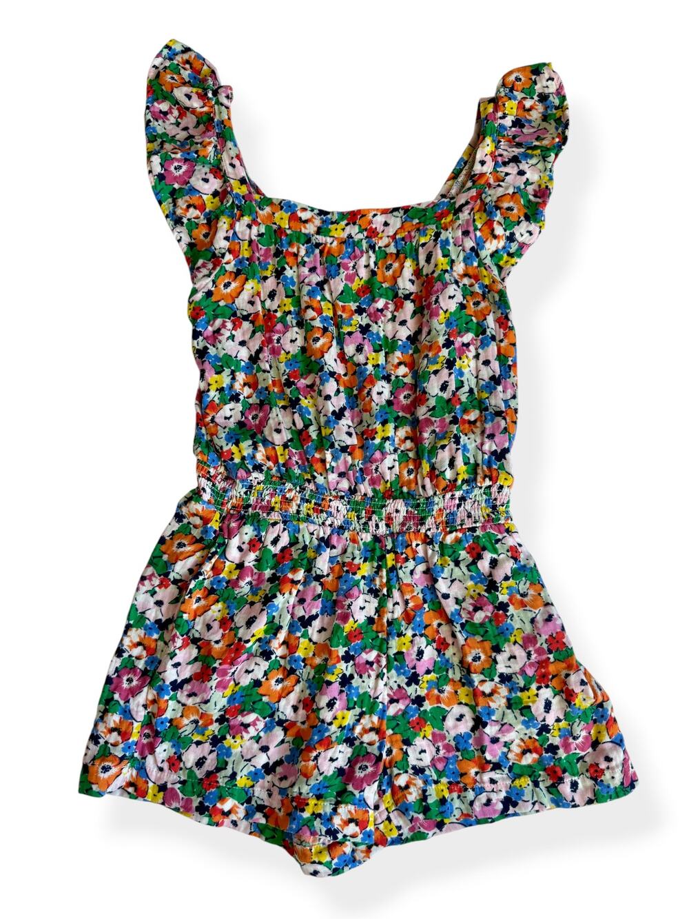 Gap Kids Floral Ruffle Romper Cotton Linen Girls Large 10